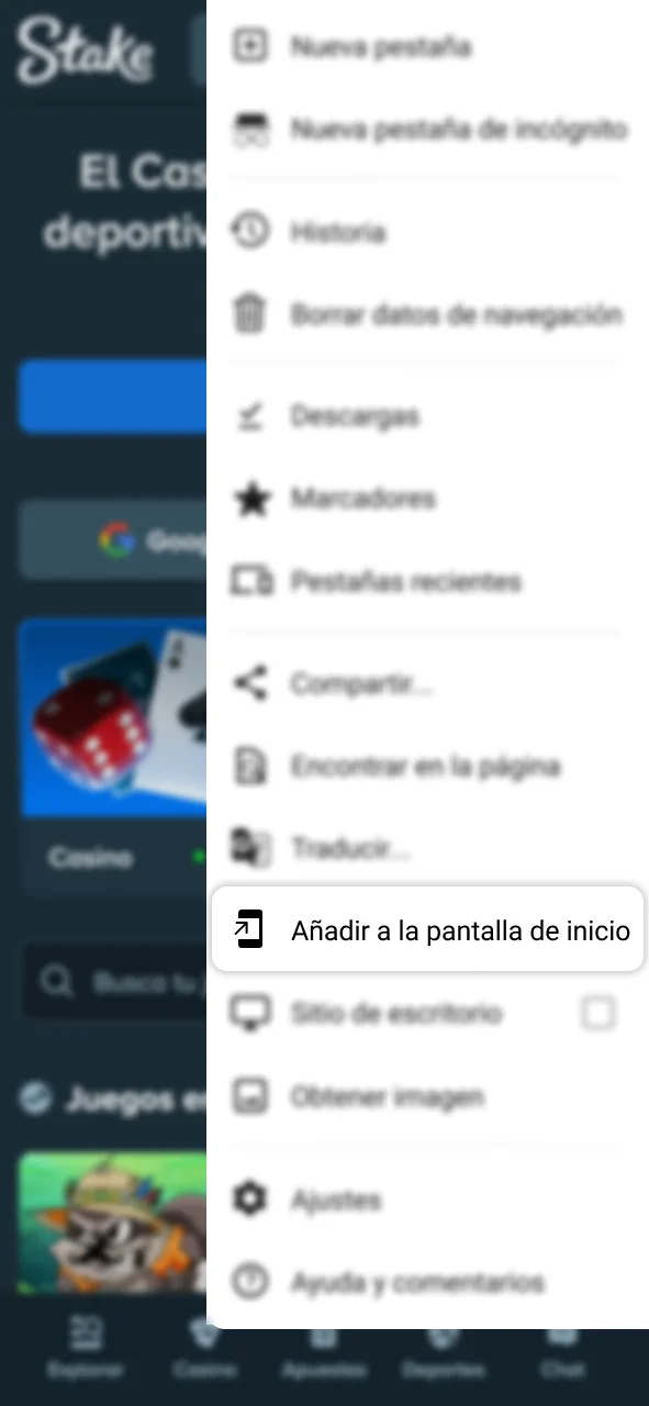 Crea un icono personalizado de Stake para un acceso rápido.