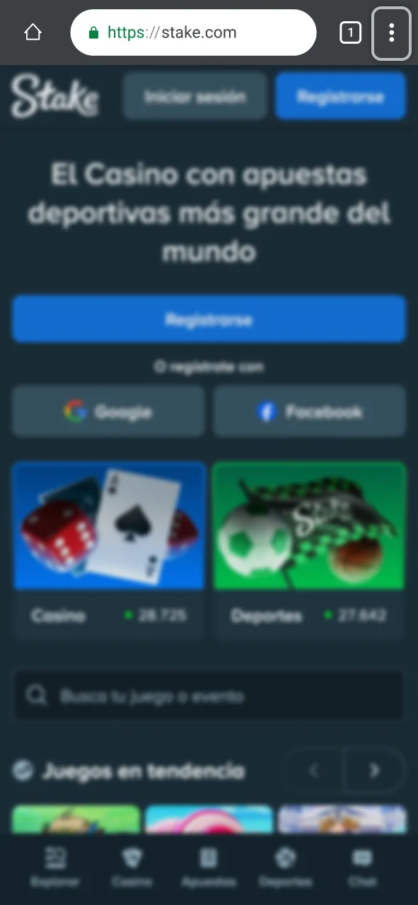 Accede a las configuraciones de Stake desde el panel de navegación.