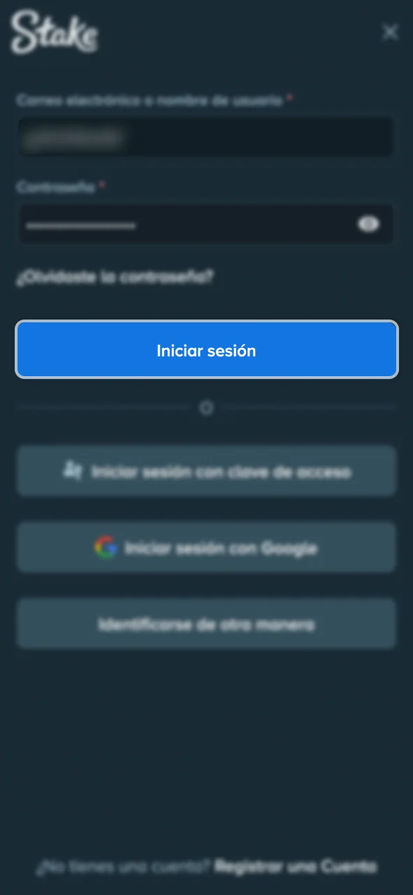 Accede a tu perfil de Stake Argentina con tus datos de usuario.