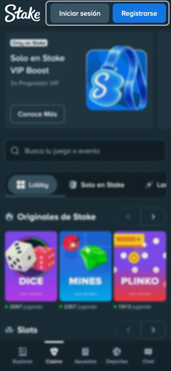 La plataforma de Stake ofrece opciones seguras de acceso y registro.