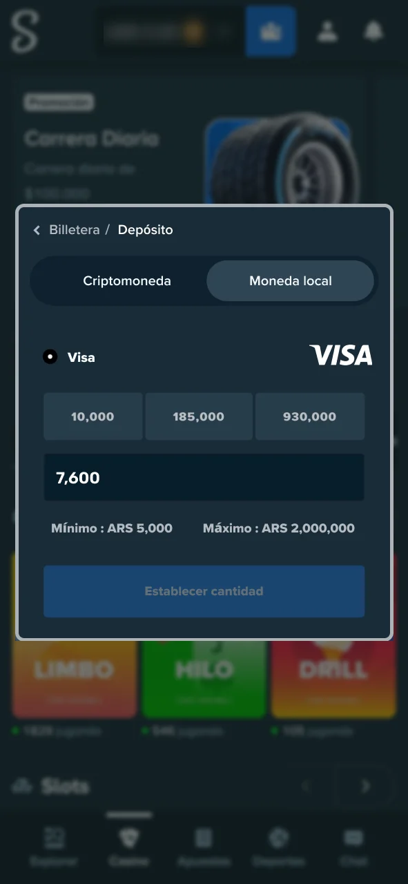 Accede a la sección Wallet en Stake para gestionar tus depósitos.
