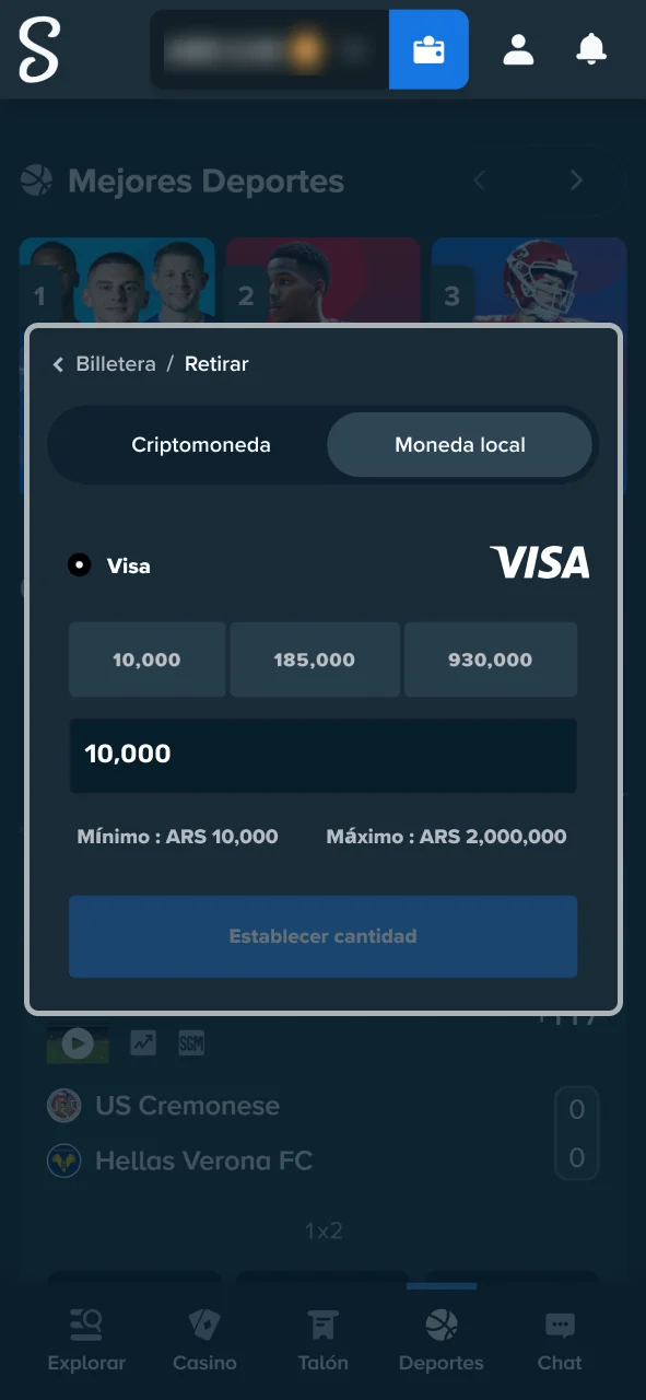 Accede a la sección de depósitos dentro de tu cuenta de Stake.