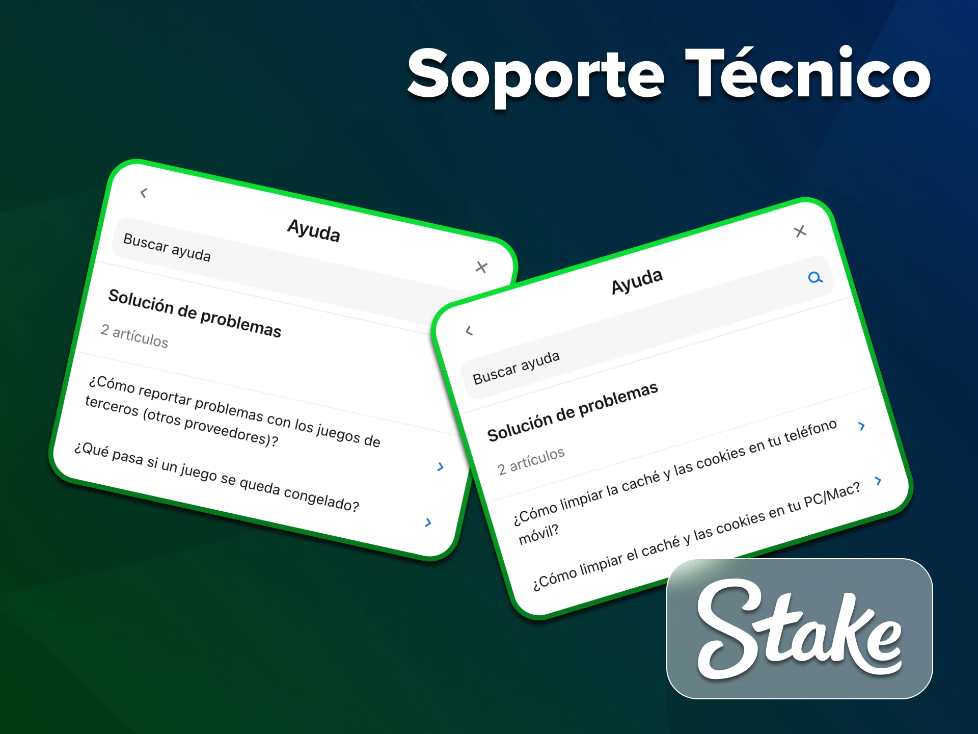 Utilice el soporte técnico de Stake para problemas con el funcionamiento del sitio.
