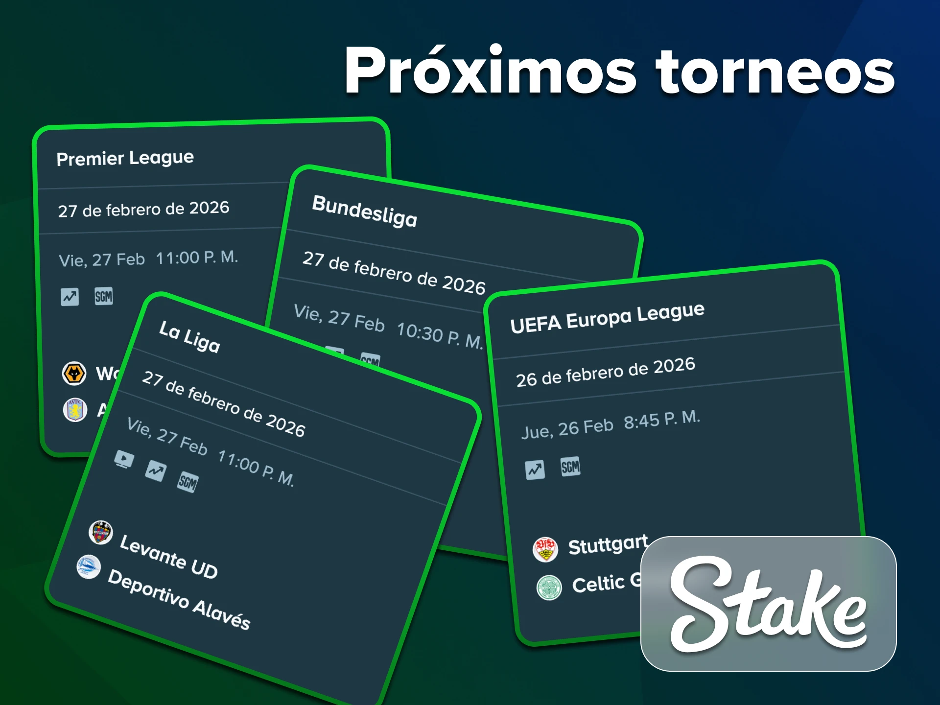 Apueste en numerosos eventos de fútbol futuros en Stake.