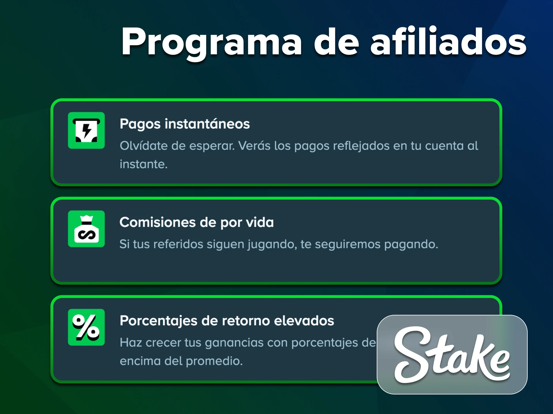 Empieza a ganar dinero con el programa de afiliados de Stake.
