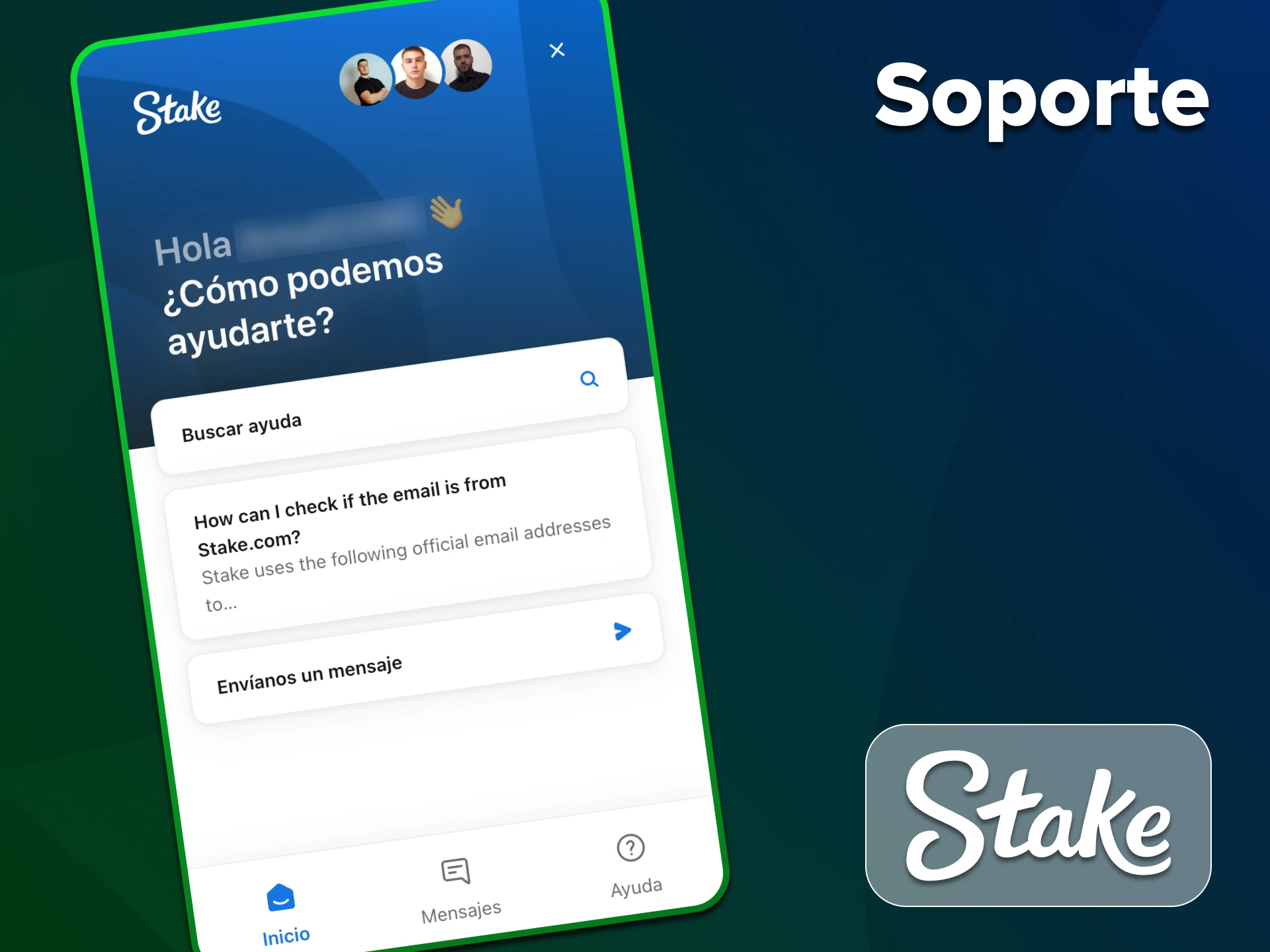 Póngase en contacto con el equipo de asistencia de Stake de varias maneras.
