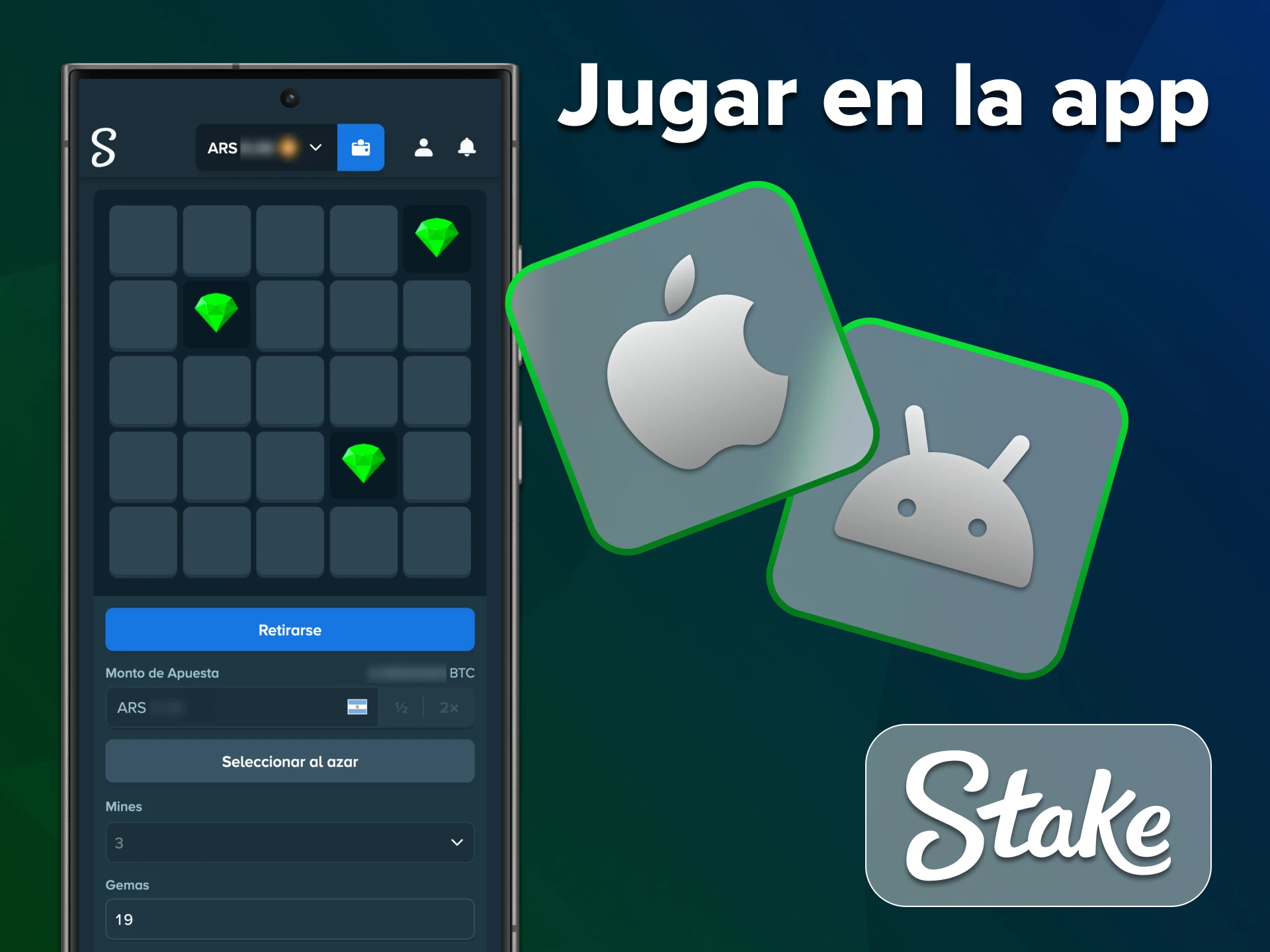 Juega Mines en tu dispositivo móvil con la aplicación Stake.