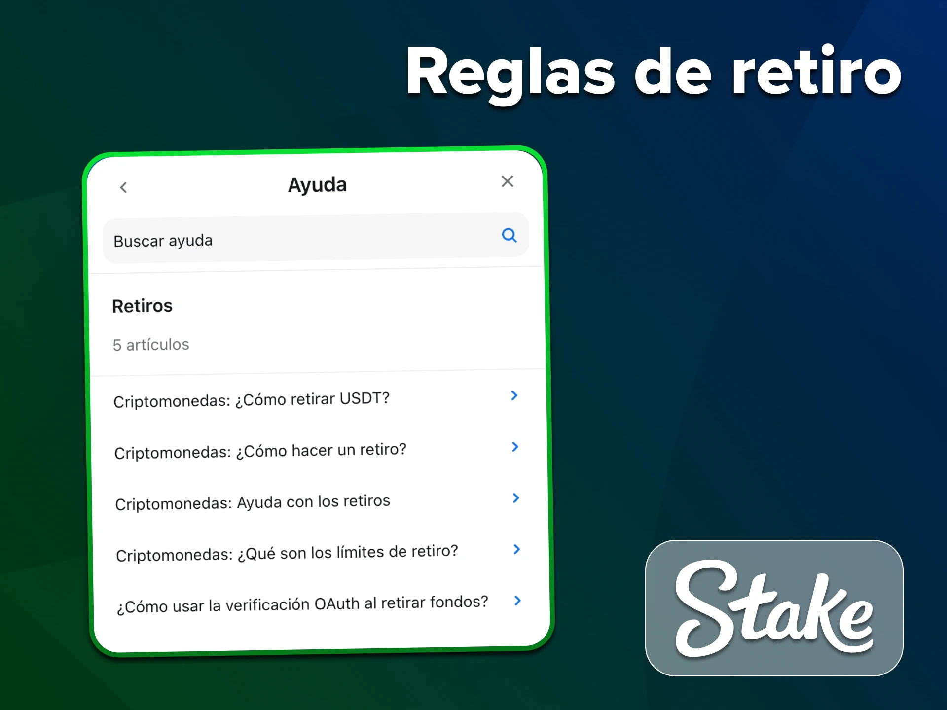 Familiarícese con los términos de retiro de Stake.