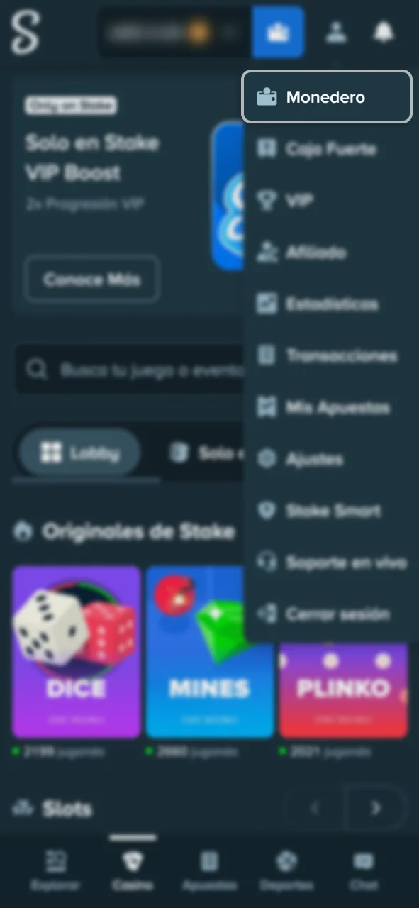 Localiza la sección Wallet dentro de tu perfil de usuario en Stake.