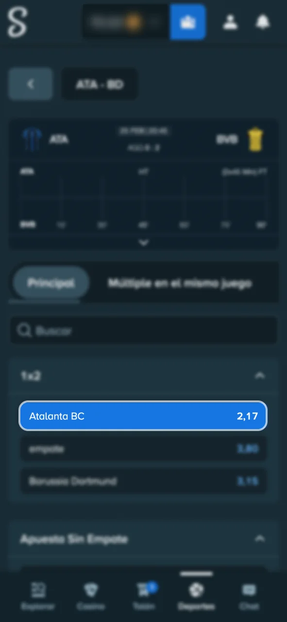 Selecciona el mercado de apuestas en el sitio Stake.
