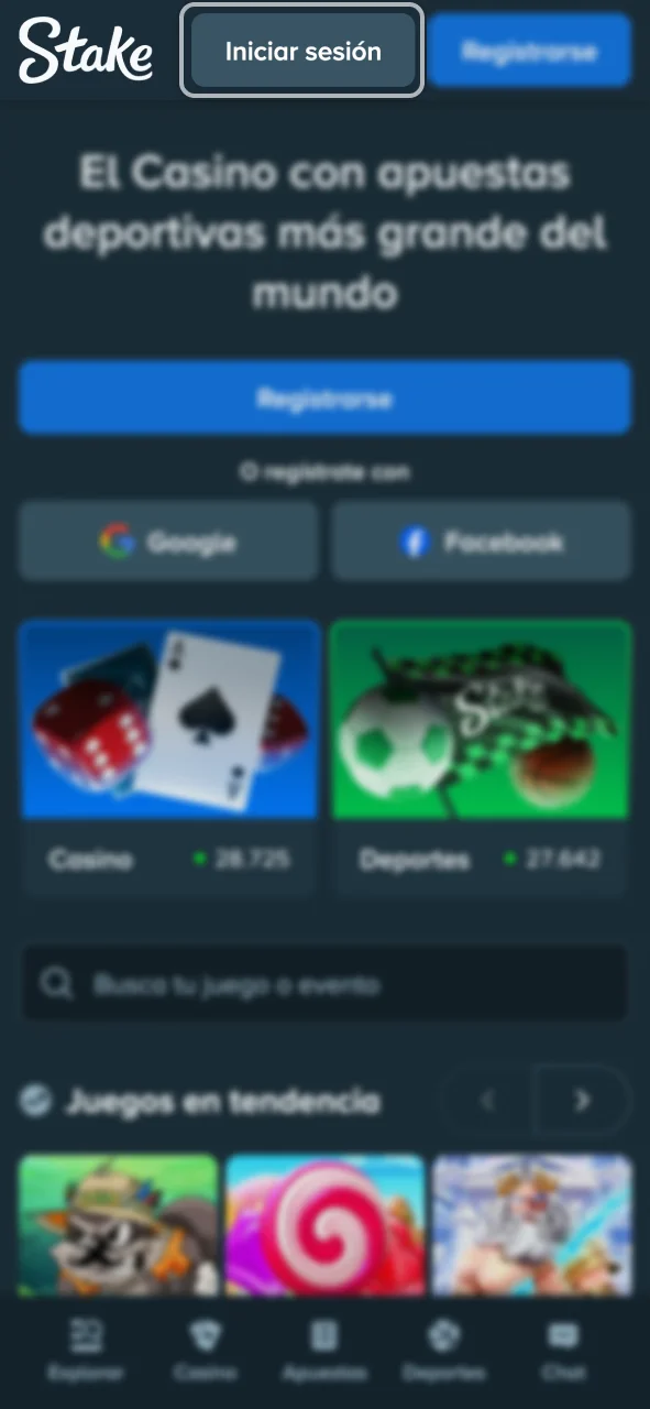 Inicia sesión en tu cuenta de Stake Argentina.