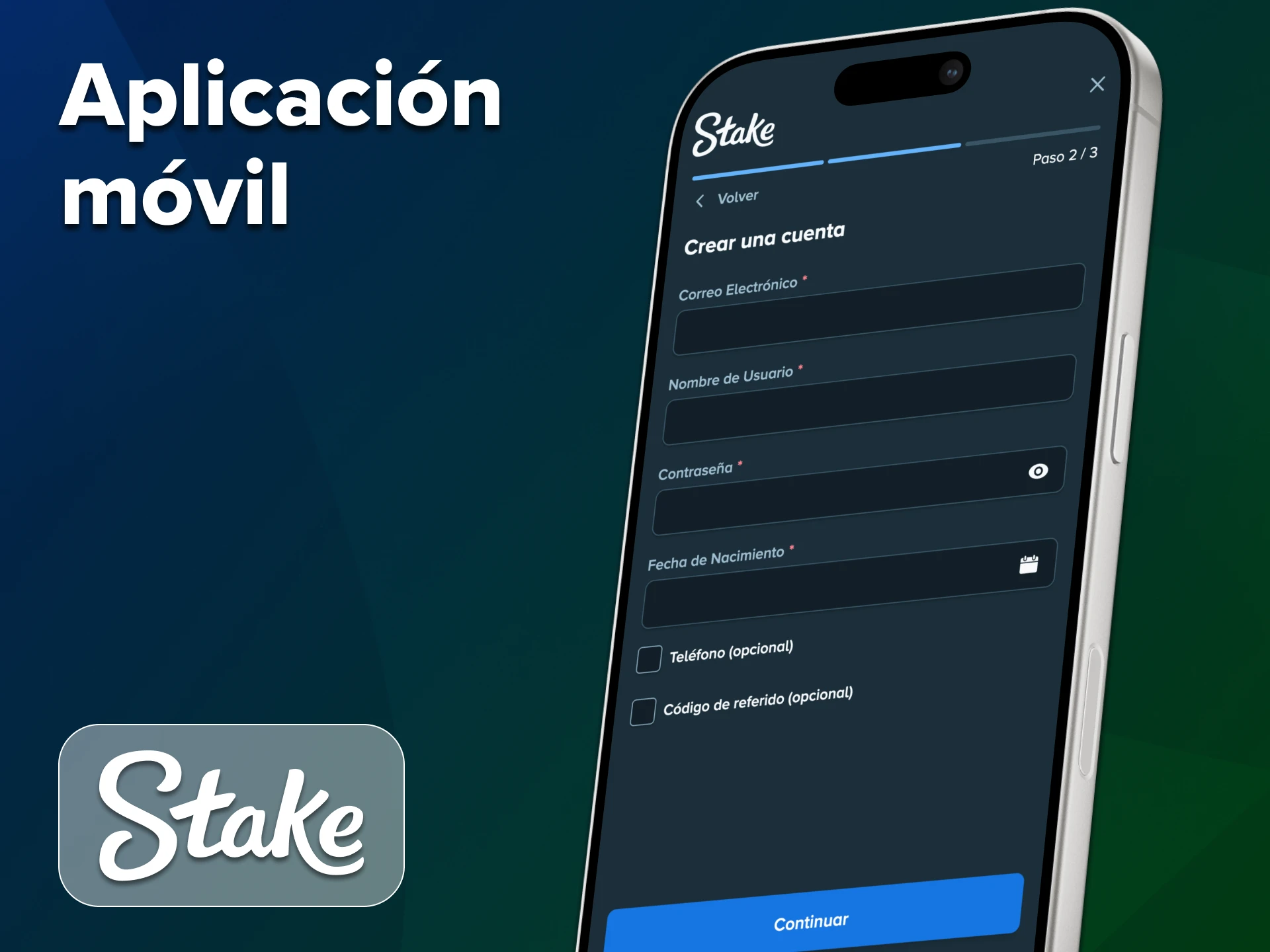 La aplicación Stake te permite registrarte desde un dispositivo móvil.