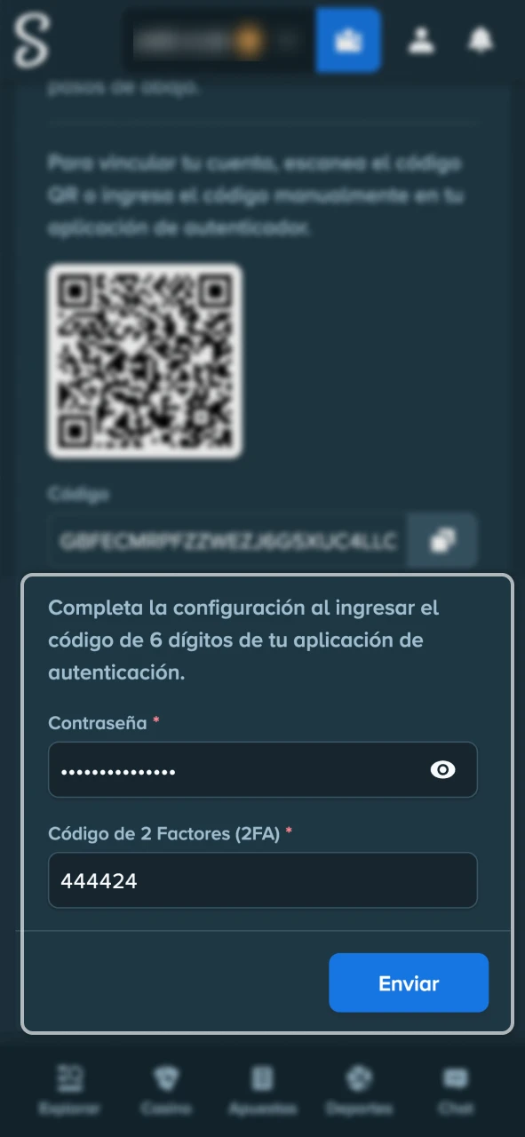 Refuerza la seguridad de tu cuenta en Stake con el doble factor.