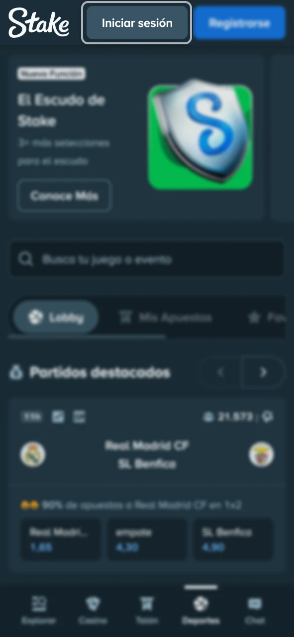Identifica el botón para entrar a tu perfil personal en Stake.
