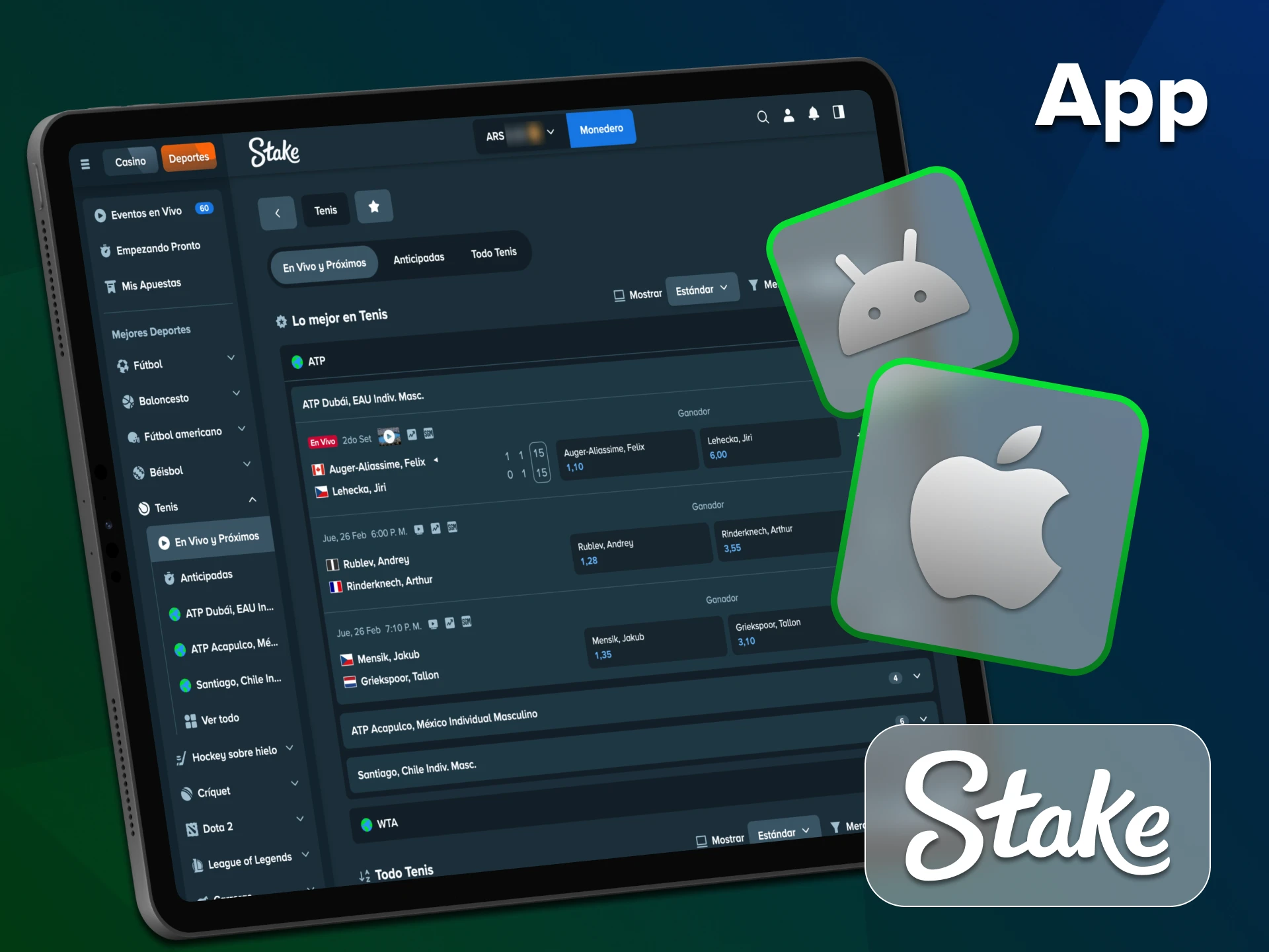 Accede a todas las funciones de Stake desde tu dispositivo móvil en la aplicación.